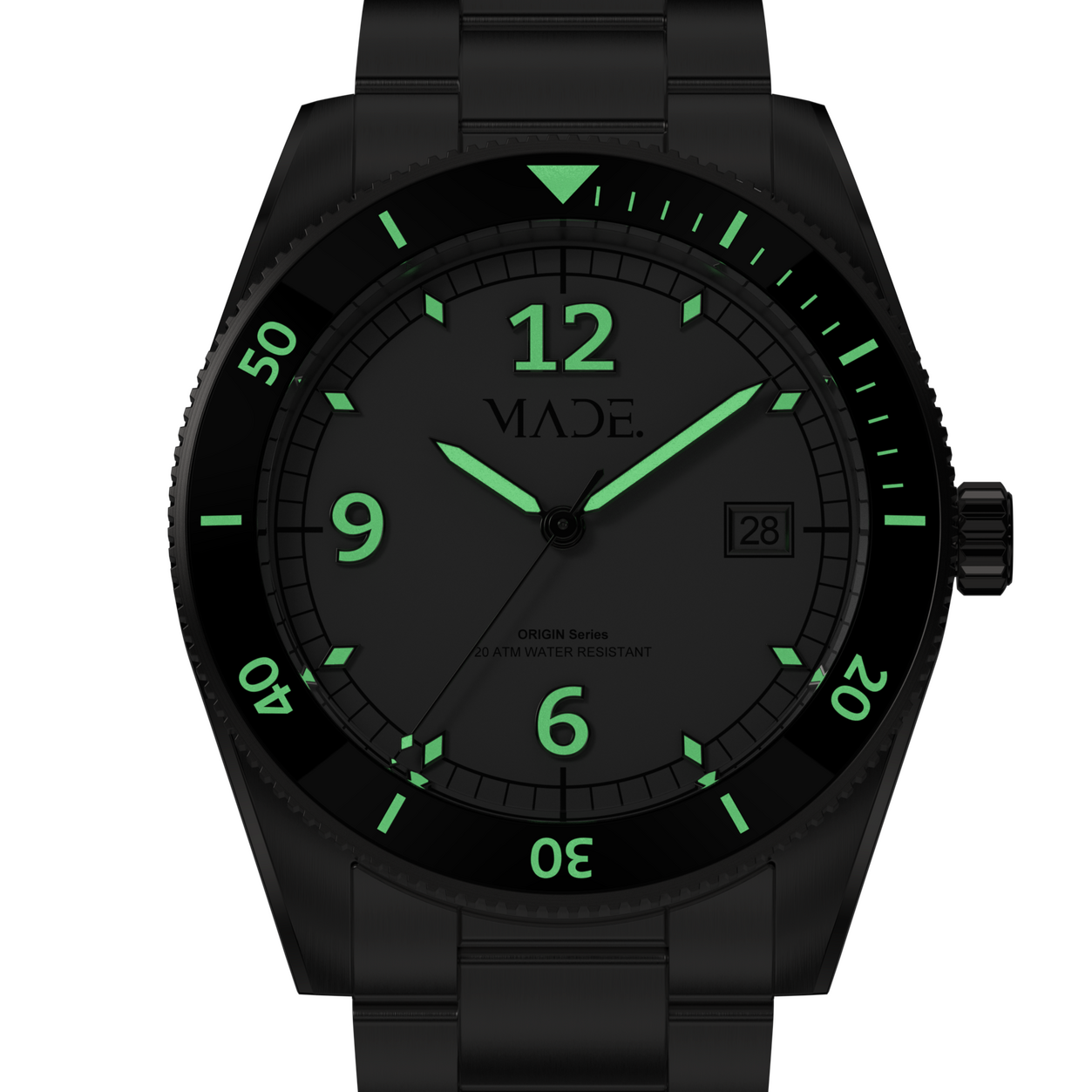 Swiss Super Lume Brilliant luminescence so you can tell time night or day.